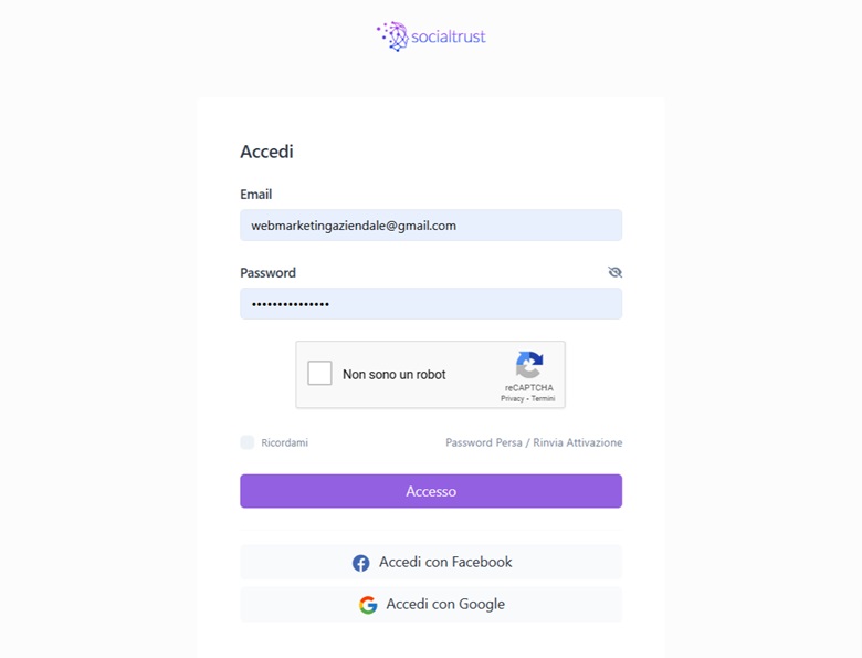 Accedi al tuo account Socialtrust
